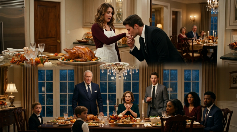 My father invited the entire family to Thanksgiving—but my mother forced me to stay in the kitchen cooking while everyone else celebrated. Two hours later, a man in a black suit walked in…